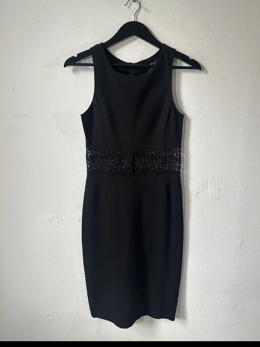 AQUA Black Sheath Dress Womens Small Sleeveless Lace Waist NWT Made in USA